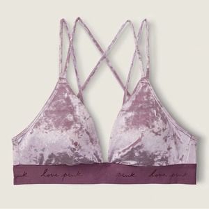 Pink NWT Velvet Crossback Triangle Bra Bralette S Small